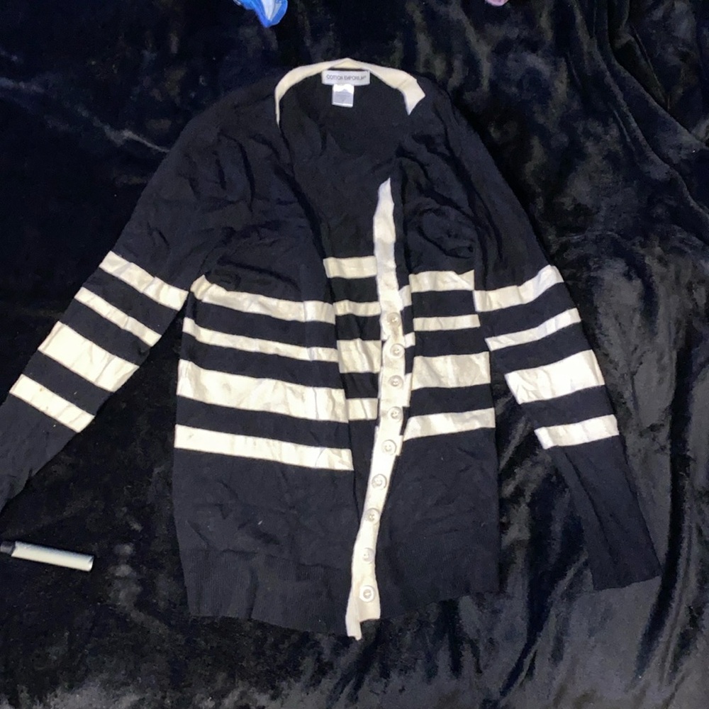 Cotton emporium Black and white striped button cardigan
